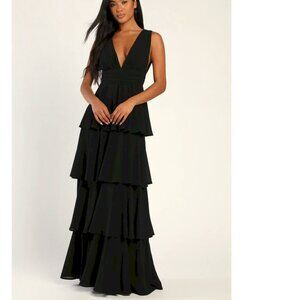 Lulus Black Amazing Evening Black Tiered Maxi Dress Size Large NWOT